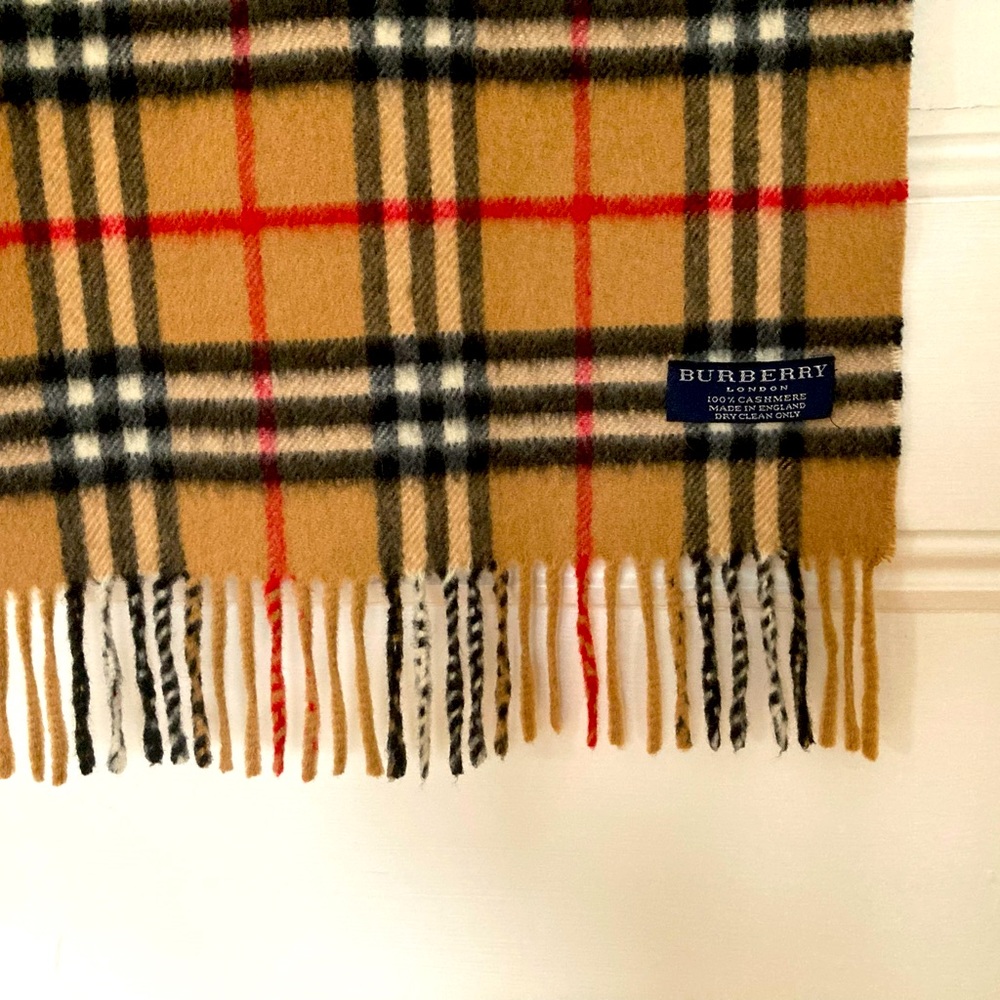 Vintage Burberry Cashmere Classic Pattern scarf 58” long 11 1/2” wide.